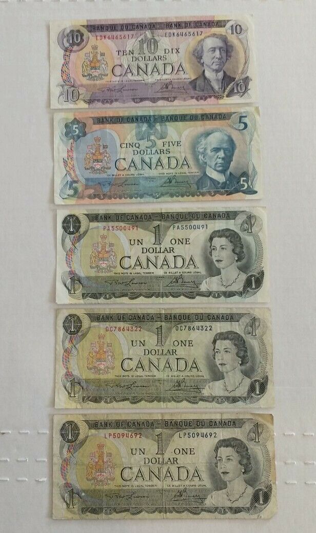 Canadian Money, Ones, Five, Ten