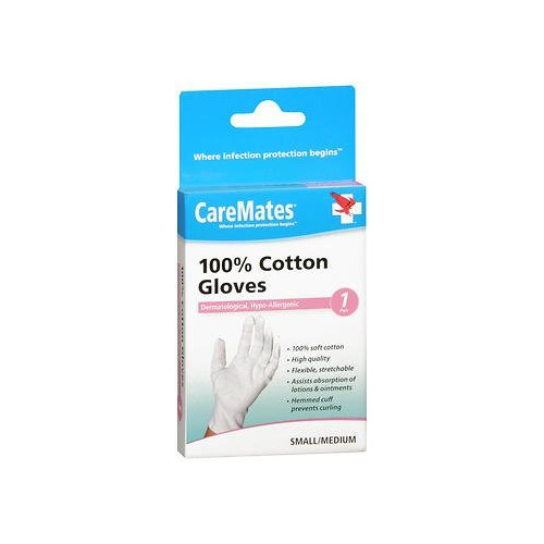 Caremates 100% Cotton Gloves Hypoallergenic Flexible Small Medium 1 Pair 3 Pack