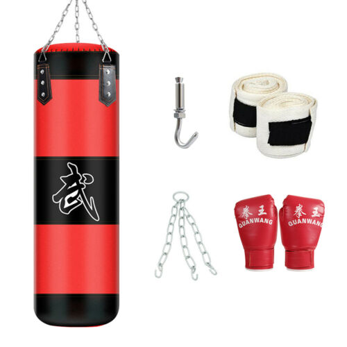 39" Heavy Boxing Punching Bag Training Gloves Kicking Mma Workout W/hook Chain