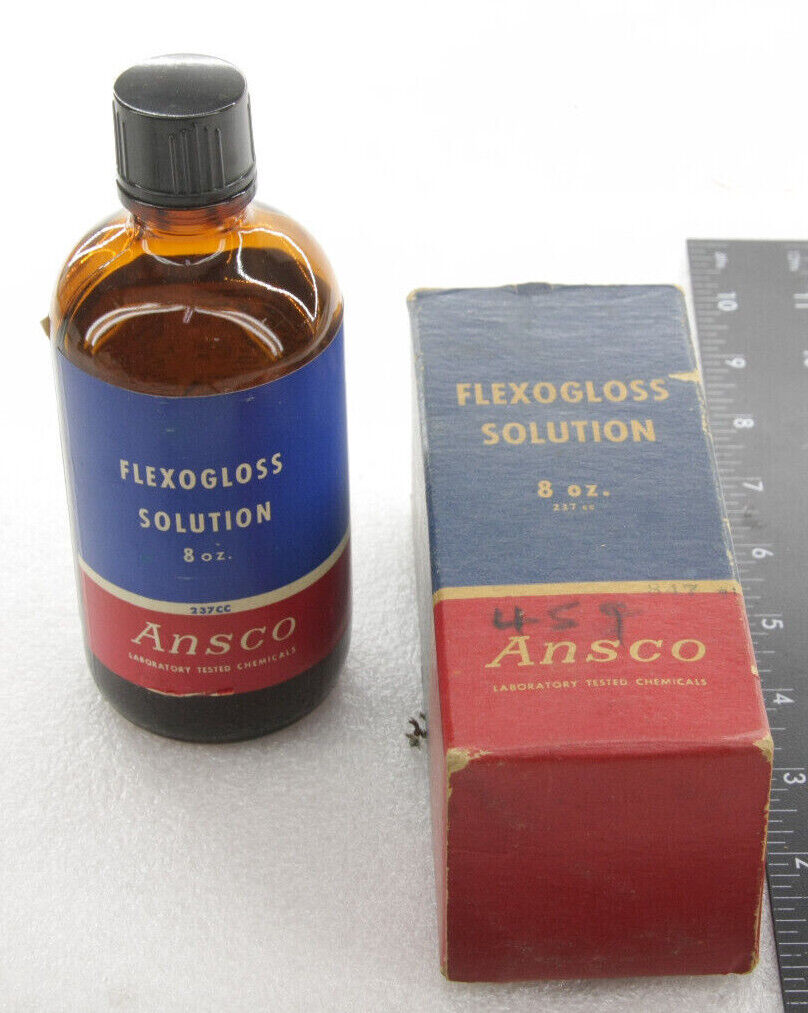 Ansco Flexogloss Empty Glass Bottle W/box Sides - A Few Drops Left Vintage