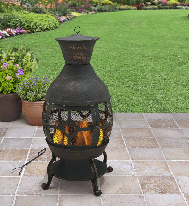 Outdoor Fireplace Chiminea Wood Burning Patio Cast Iron Fire Pit Bronze New
