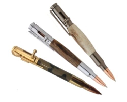 3 Pack Gold, Chrome,gun Metal, 30 Caliber Bolt Action Bullet Pen Kits W/bushings
