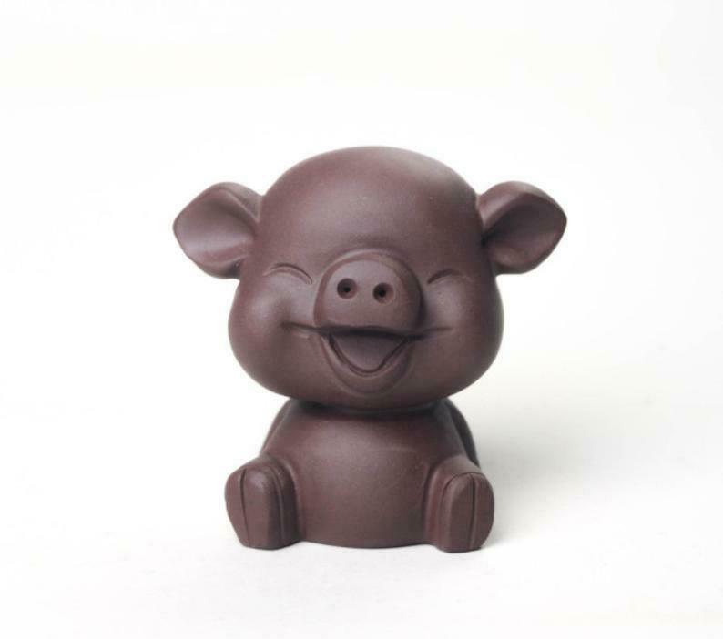 Chinese Yixing Zisha Pottery Tea Pet :small Pig With Eyes Closed