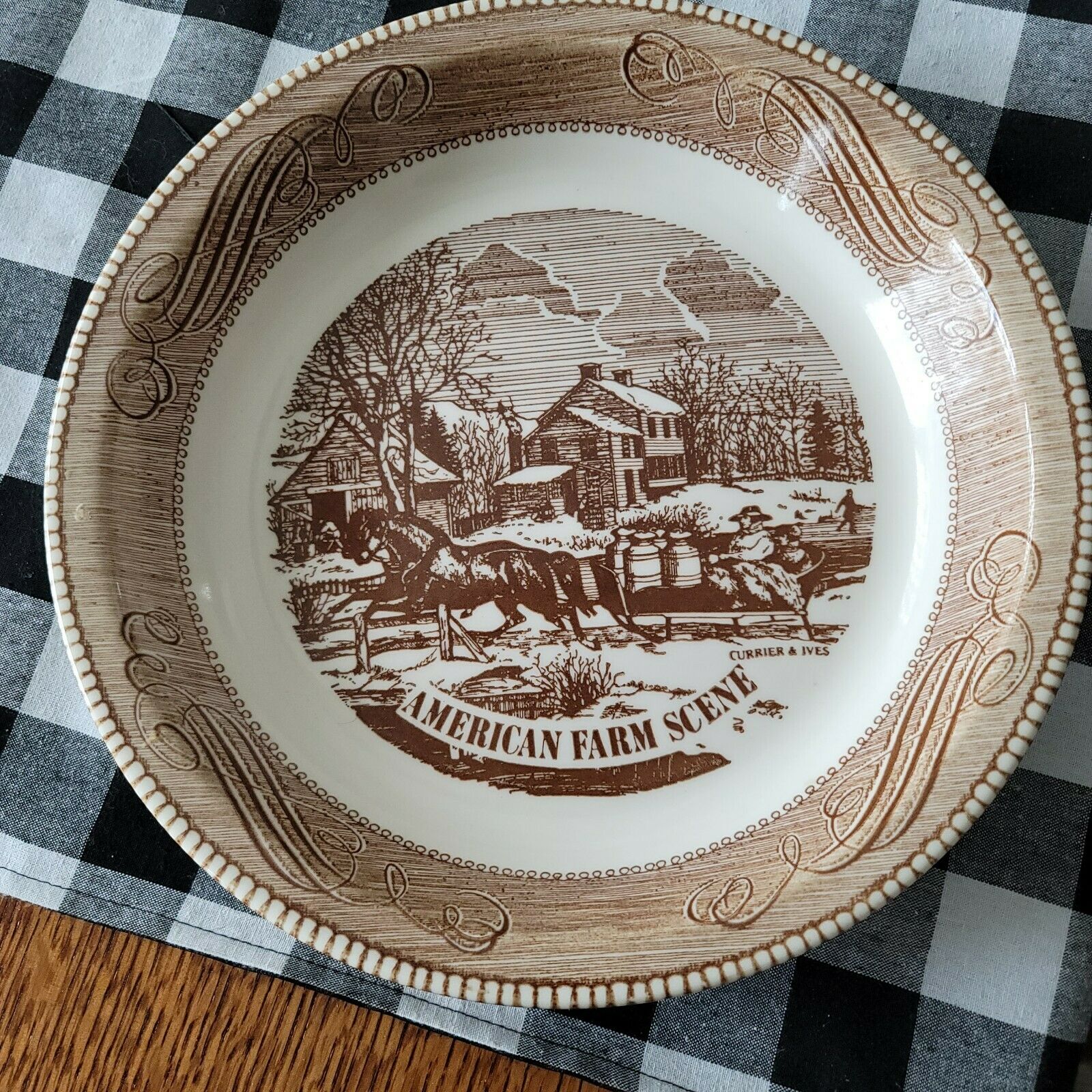 Currier & Ives American Farm Scene Royal China Jeannette 10 Inch Pie Plate