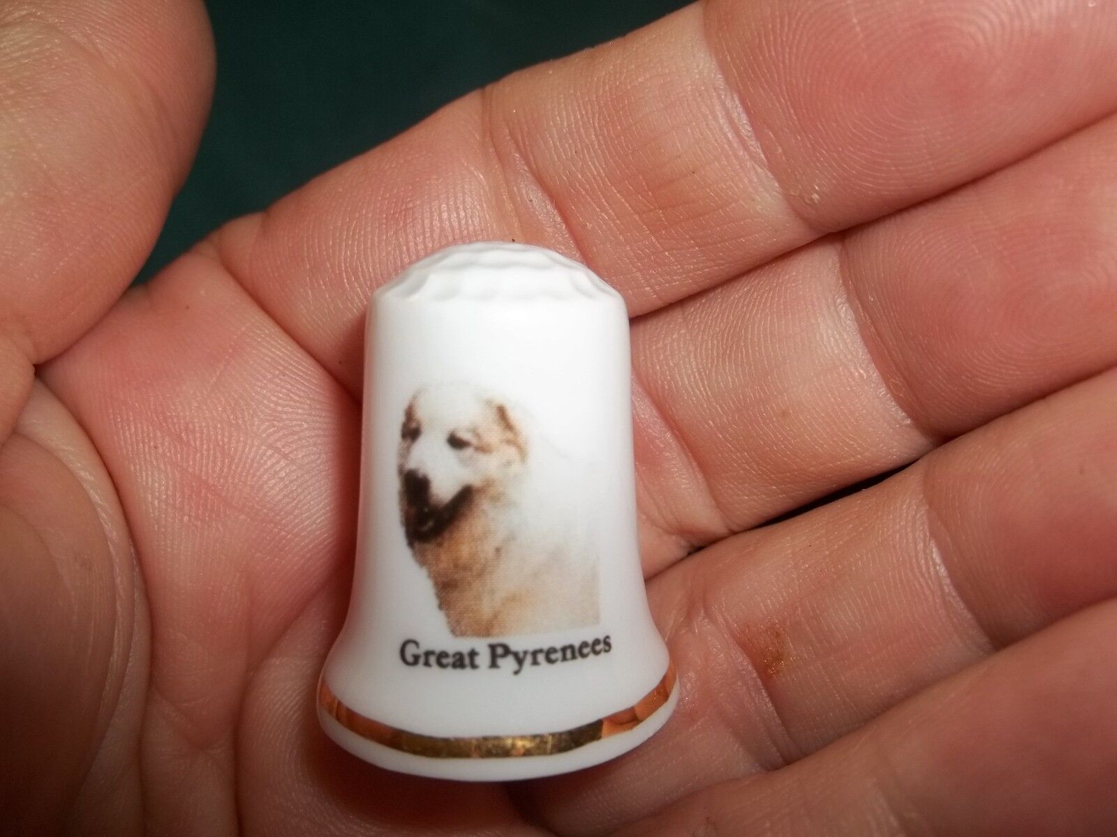 Vintage Great Pyrenees Dog Collectible Ceramic Thimble Figurine Limited Edition