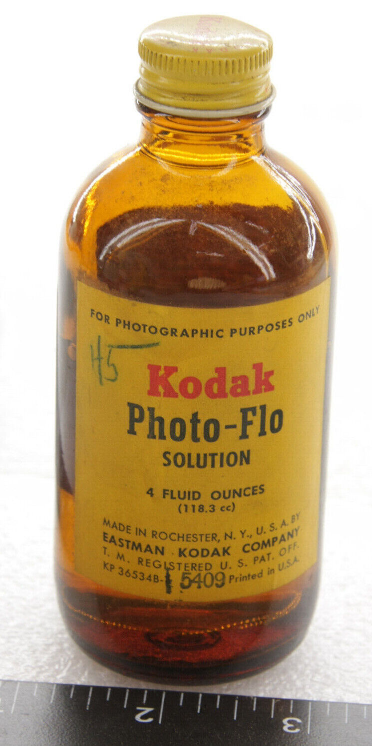 Kodak Photo-flo 4oz Glass Jar - Over Half Full - Open Used Vintage
