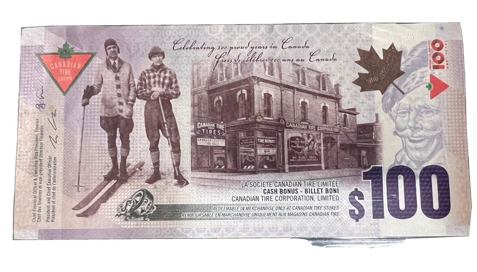 $100 Canadian Tire Money/coupon  (special Edt. 100th Ann.) Rare ( S# Ends In 01