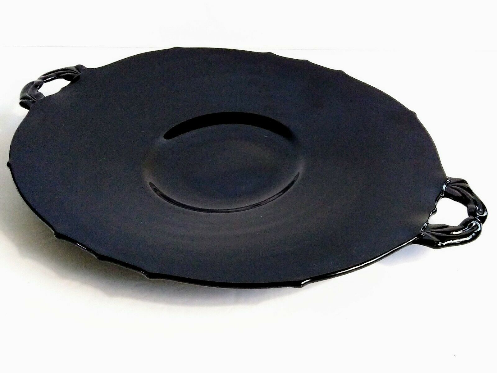Vtg. Black Amethyst Glass Oval Raised 2-handled Platter, 13", Euc!