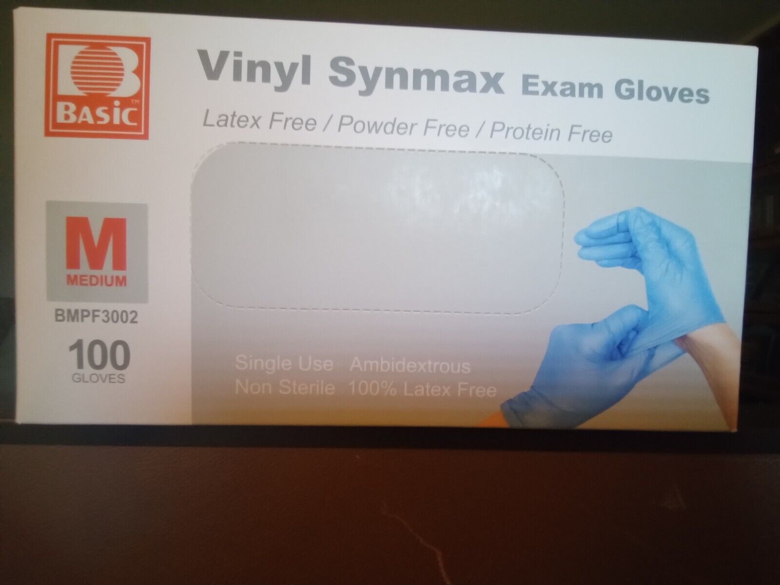 Unopened Box Of 100 Blue Vinyl Synmax Exam Gloves Sz Med Single Use