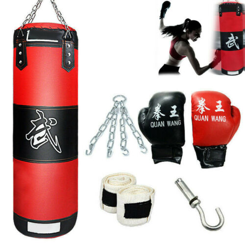 Heavy Bag Kit Gloves Wraps Boxing Mma Punching Training Exercise Fitness
