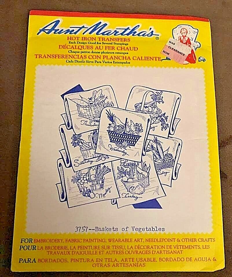Aunt Martha's Hot Iron Transfers, #3757 Baskets Of Vegetables  Days Of The Week