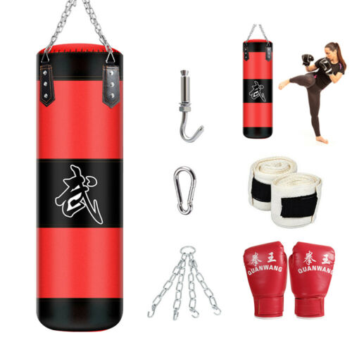 47in Heavy Boxing Punching Bag (empty) Training Gloves Set Kicking Workout Gym
