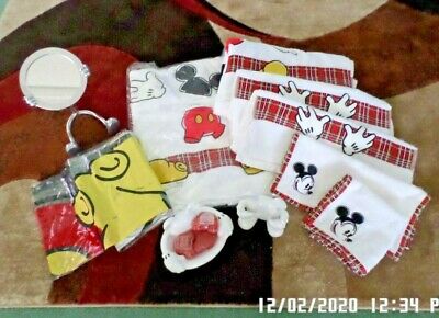 Mickey Mouse Towel Set. Shower Curtain, Mirror, Soap-tooth Brush Holders, Soap
