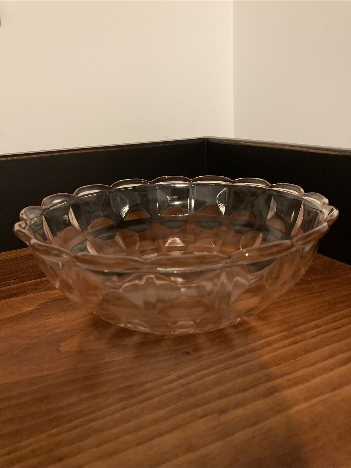 Vintage Depression Glass Serving Bowl - Pink Block Pattern 7”