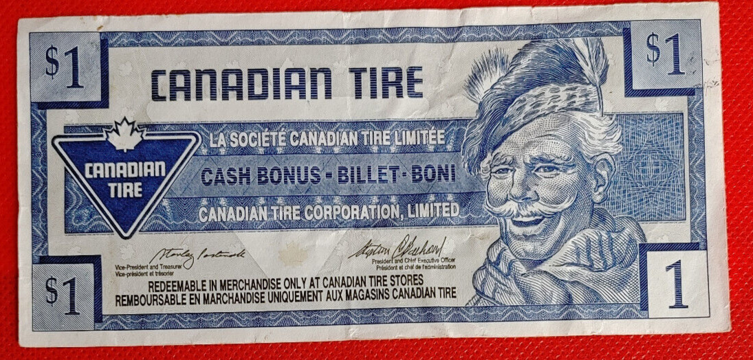 Rare Canadian Tire One Dollar Paper Bill - Crazy Low Serial - 0007493449