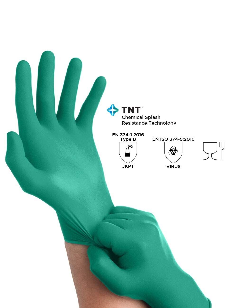 Ansell Touchntuff 92-500 Disposable Gloves, L, Chemical/food Handling, Powdered