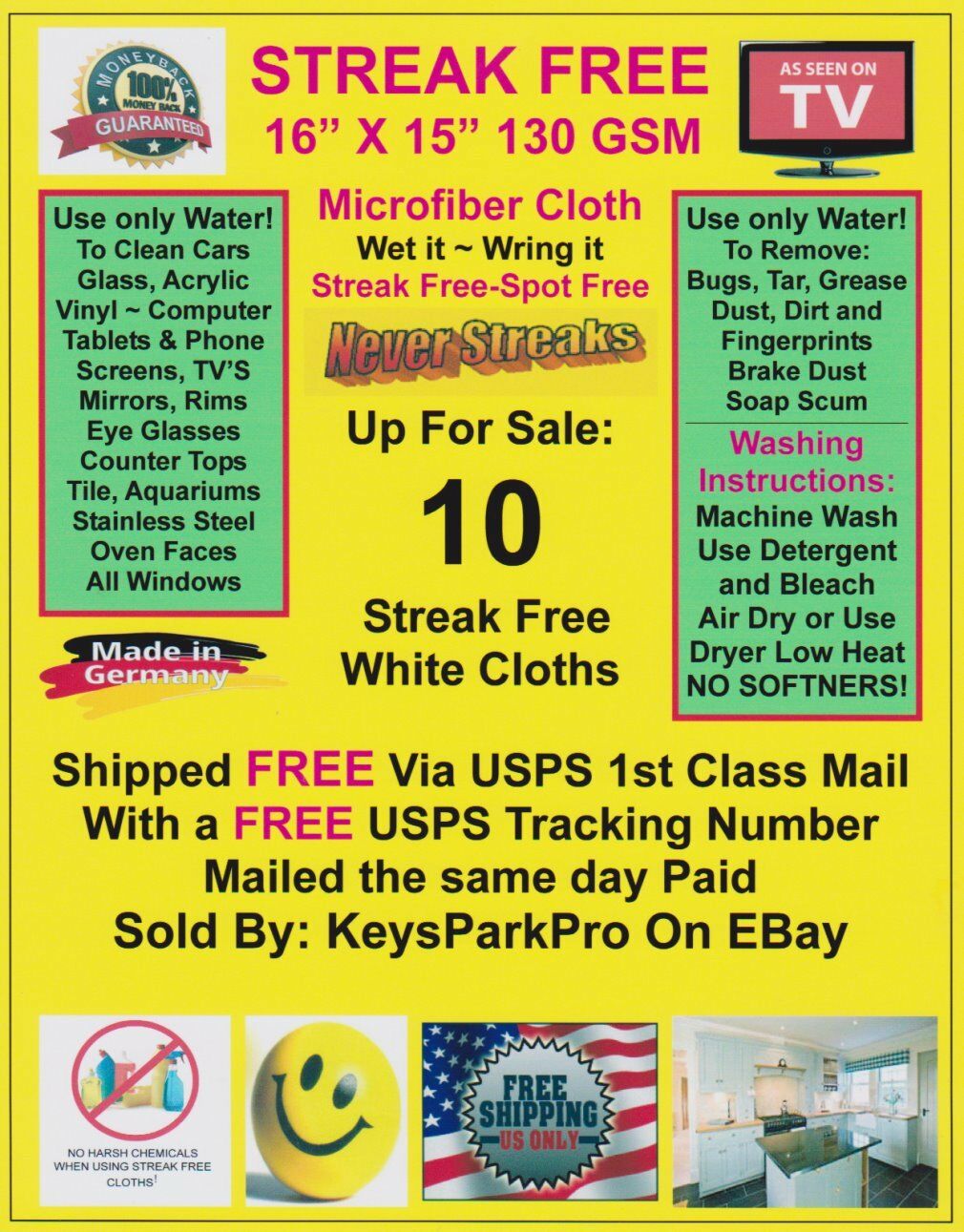 10 Streak Free Microfiber Cleaning Cloths Free! 1st Class Mail Made In Germany!