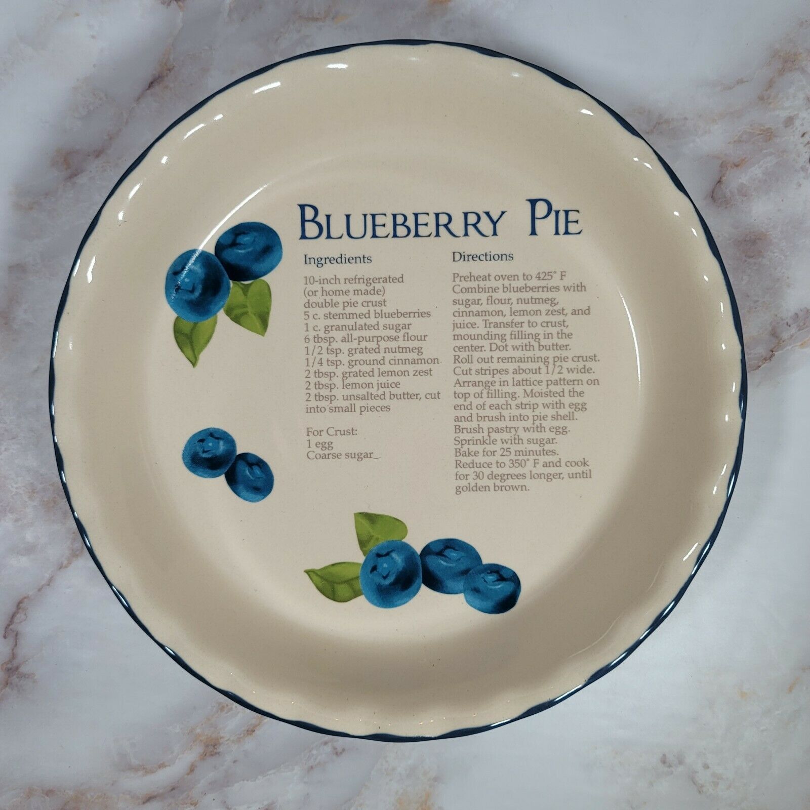 Gold Coast Blueberry Pie Baker Recipe Dish Plate 10"