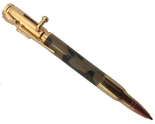 24k Gold, 30 Caliber Bolt Action Bullet Pen Woodturning Kit