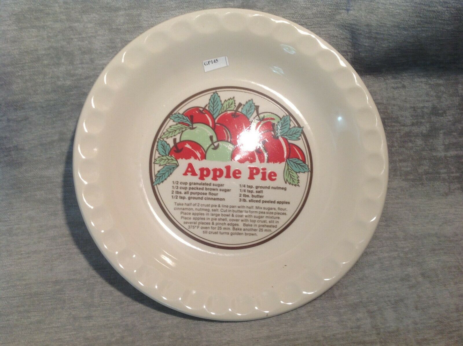 Vintage Apple Pie Plate With Recipe Printed On Back Of The Plate By Sunny Craft