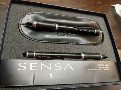 Sensa Carbon Black Jet Set Pen And Pencil Set With Leather Case - New Old Stock