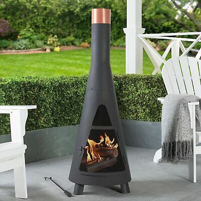Outdoor Fireplace Steel Chiminea Patio Modern Wood Burner Tall Winter Heater Coz