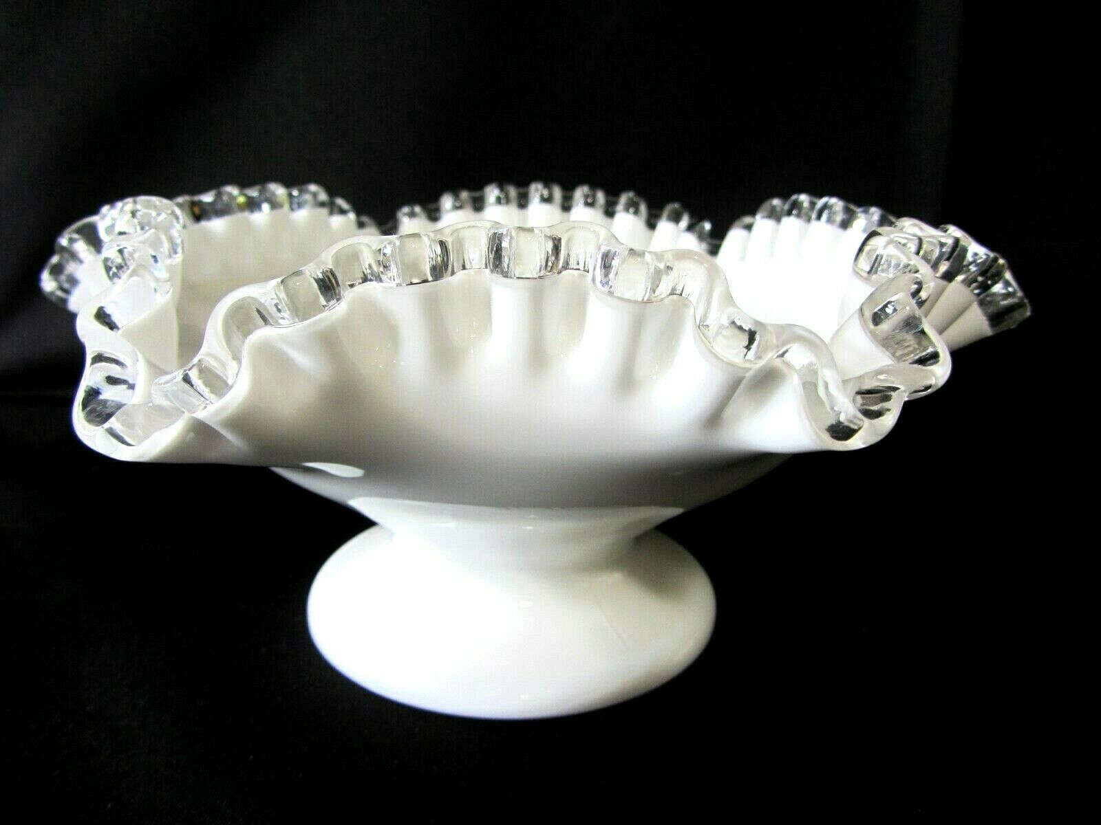 Fenton Glass Silver Crest Flared 8" Footed Bowl, Compote 4"tall Comport