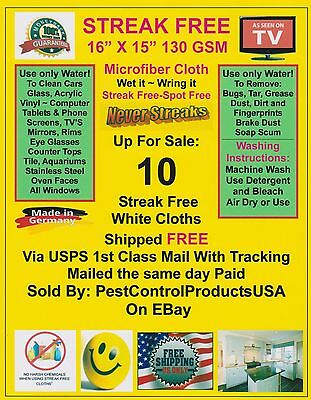 Streak Free Cloth 10 Pack Microfiber White Free Shipping! Best 130 Gsm Quality