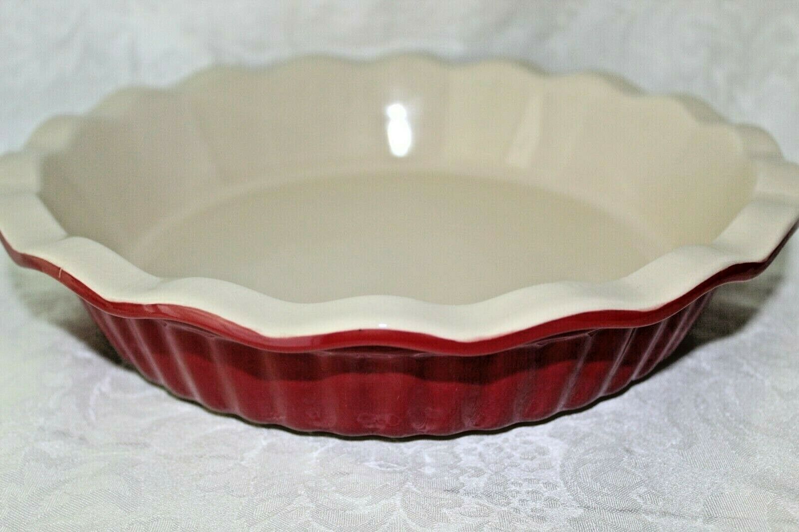 Beige Red Ruffled Edge Pie Plate Dish Beige 11" Vintage