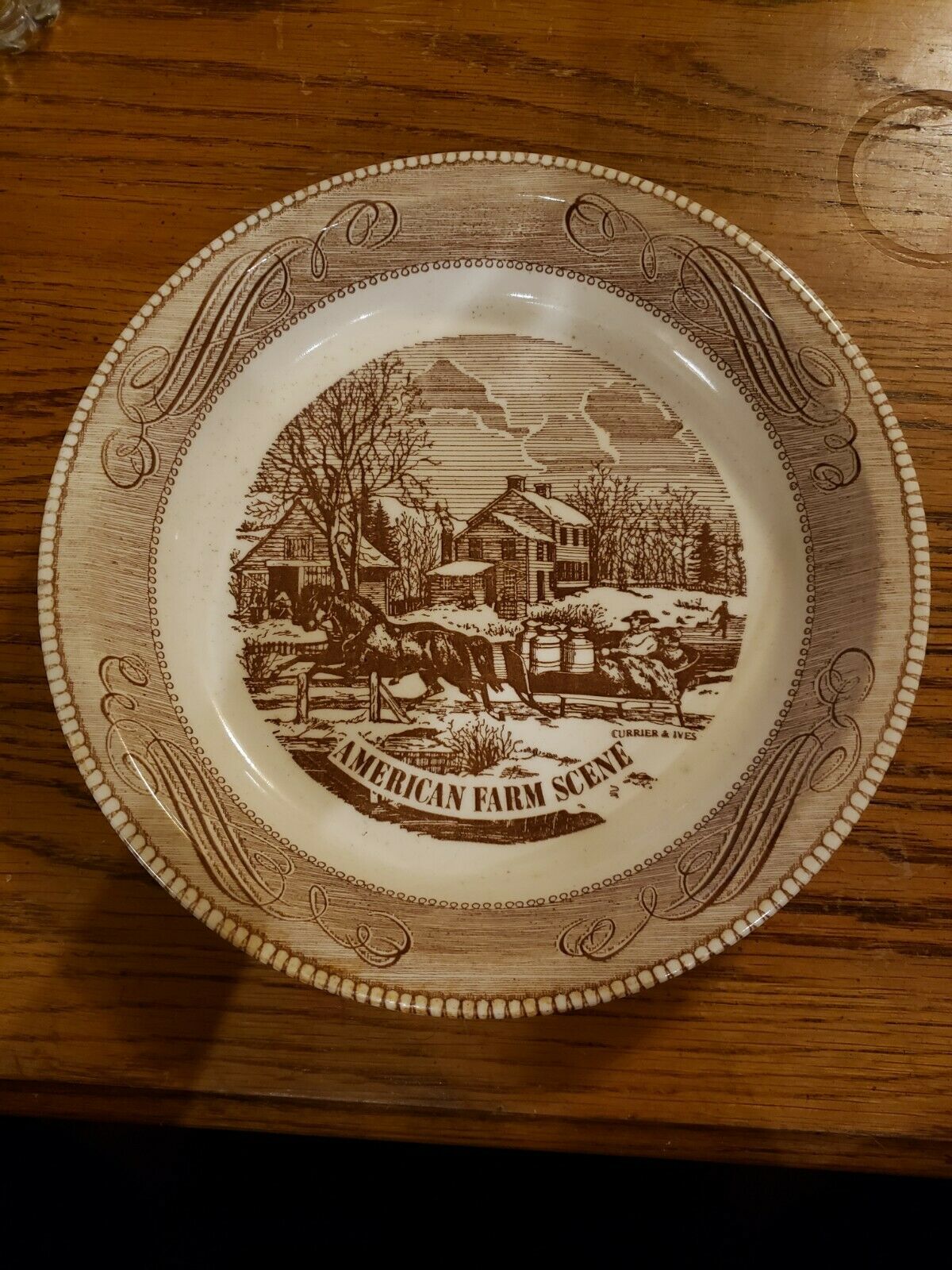Royal China Jeannette Corporation Pie Plate American Farm Scene Made In Usa