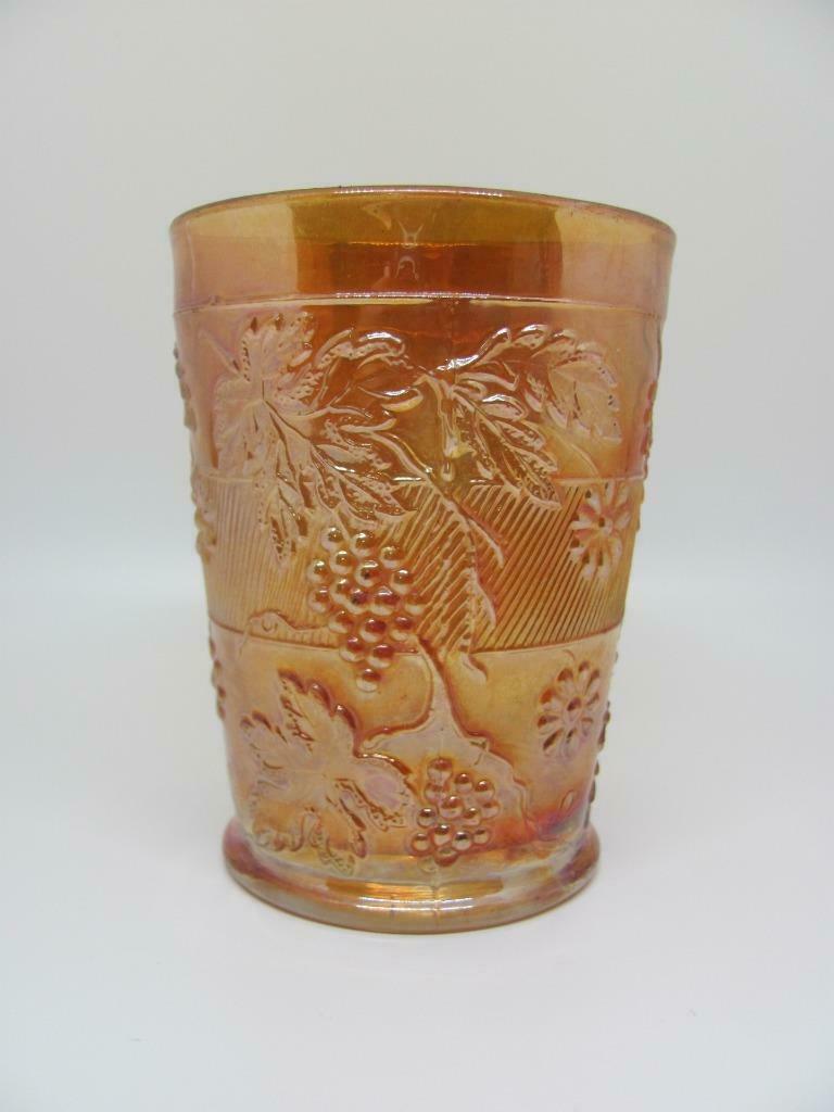 Fenton Carnival Glass Tumbler - Marigold Floral And Grape Pattern