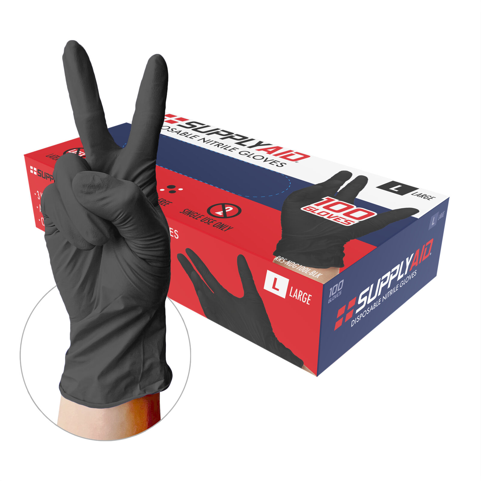 Supplyaid Nitrile Disposable Gloves Powder-free | 100-count/box | Black | Large