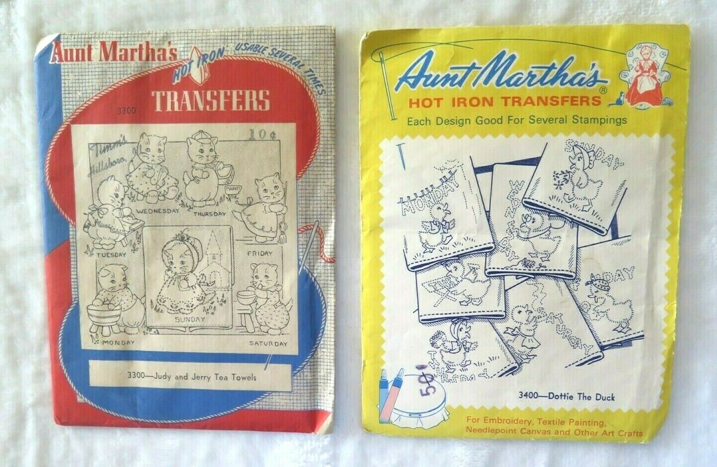Aunt Martha's Vintage Unused Transfers 2 Hot Iron Dottie The Duck Judy And Jerry