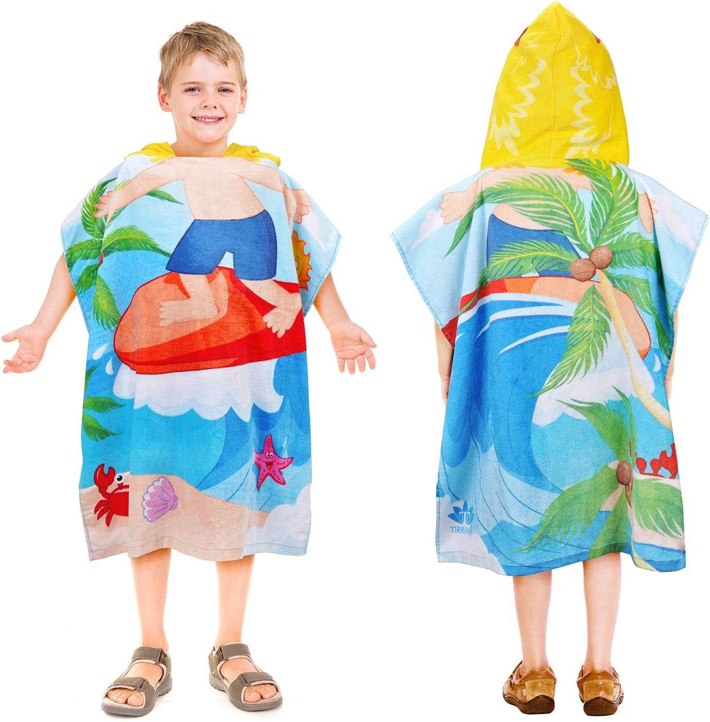 Catalonia Kids Beach Towel,100% Cotton Water Absorption Hooded Bath Changing Rob
