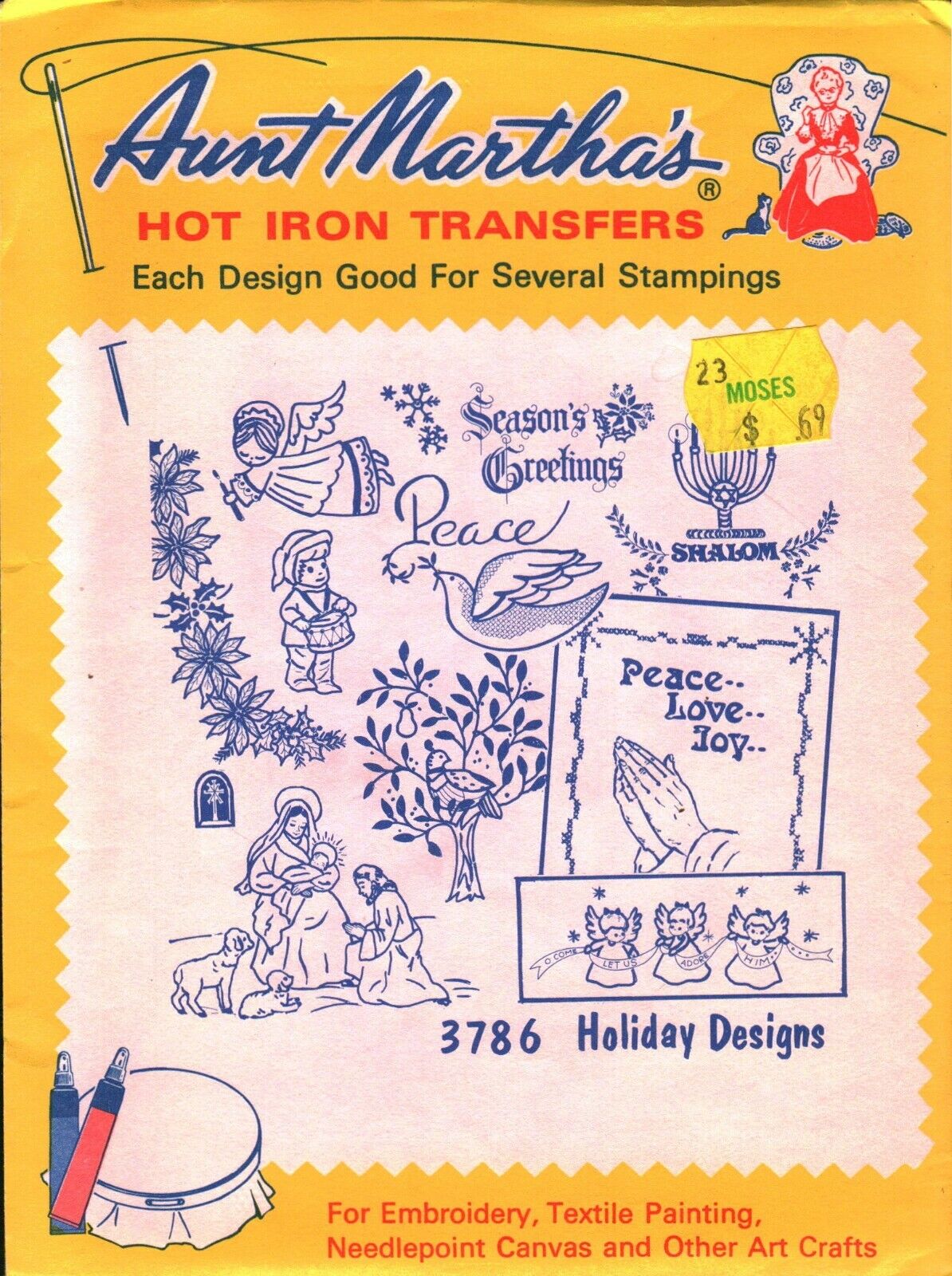 3786 Aunt Martha Embroidery Hot Iron Transfer Holiday Designs Christmas Uncut
