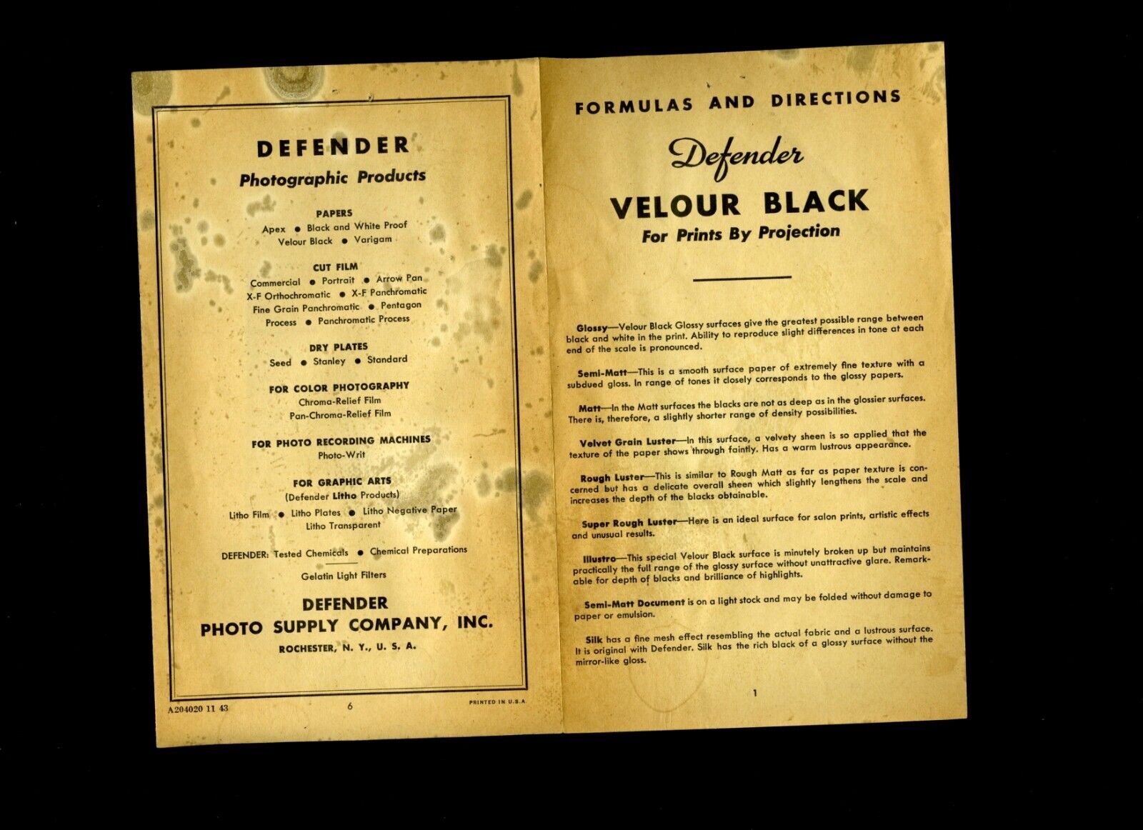 Darkroom Chemical Formulas - Original 1943