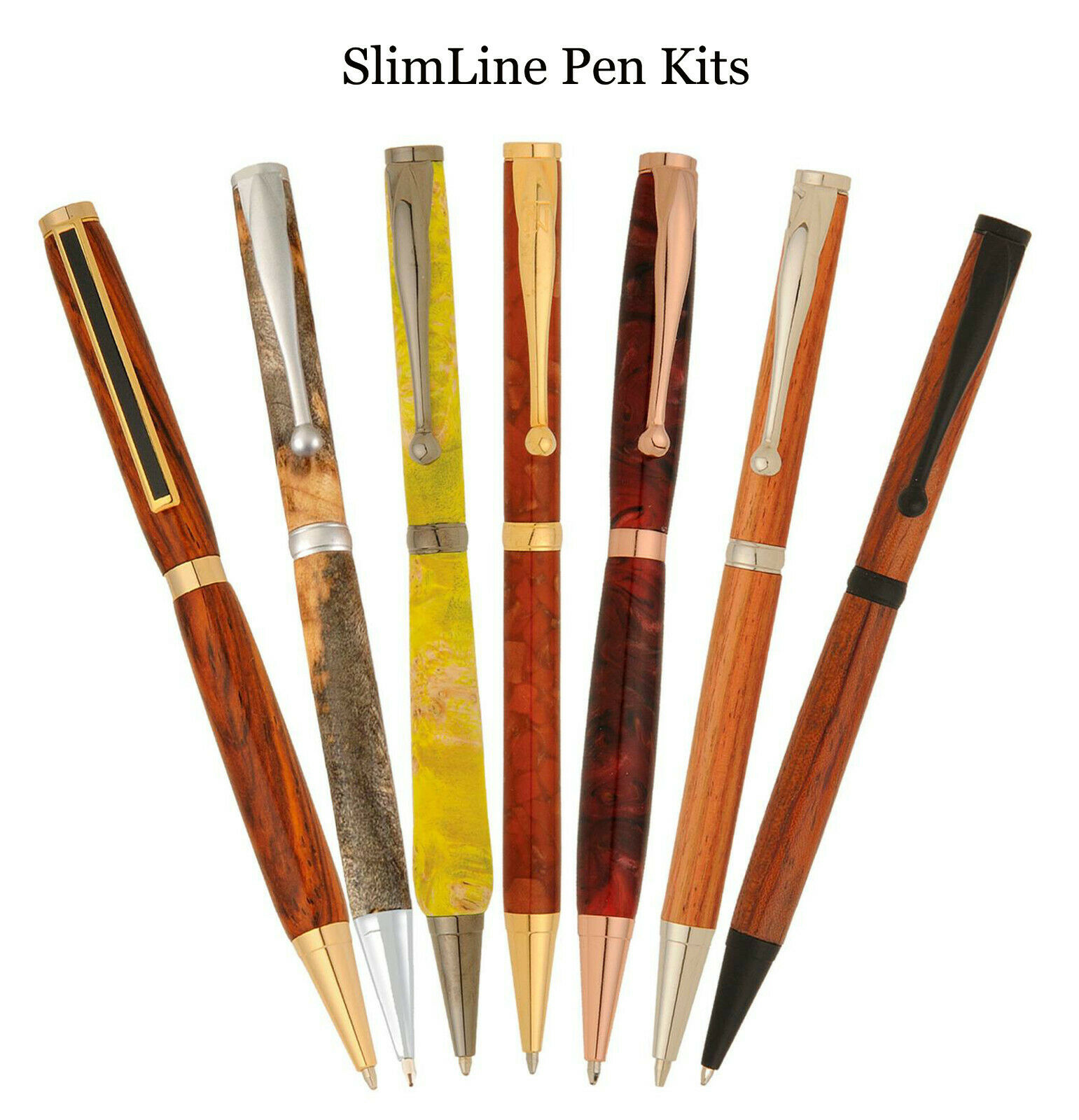 Slimline Gold Gun Metal Rhodium Chrome Ballpoint Pen Kit Woodturning Fast Ship