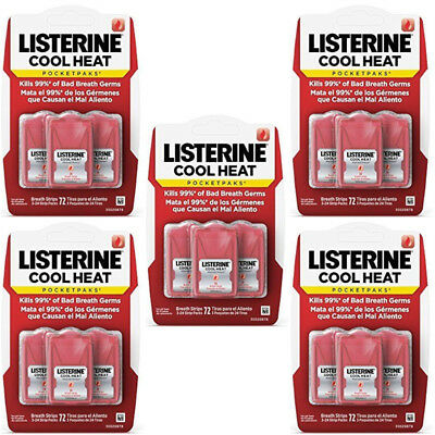 5 Pack Listerine Pocket Paks Breath Strips Cool Heat-cinnamon 360 Strips Total