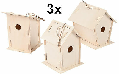 3 Unfinished Wood Bird Houses - Kids Wooden Craft Diy Project - Us Seller - New
