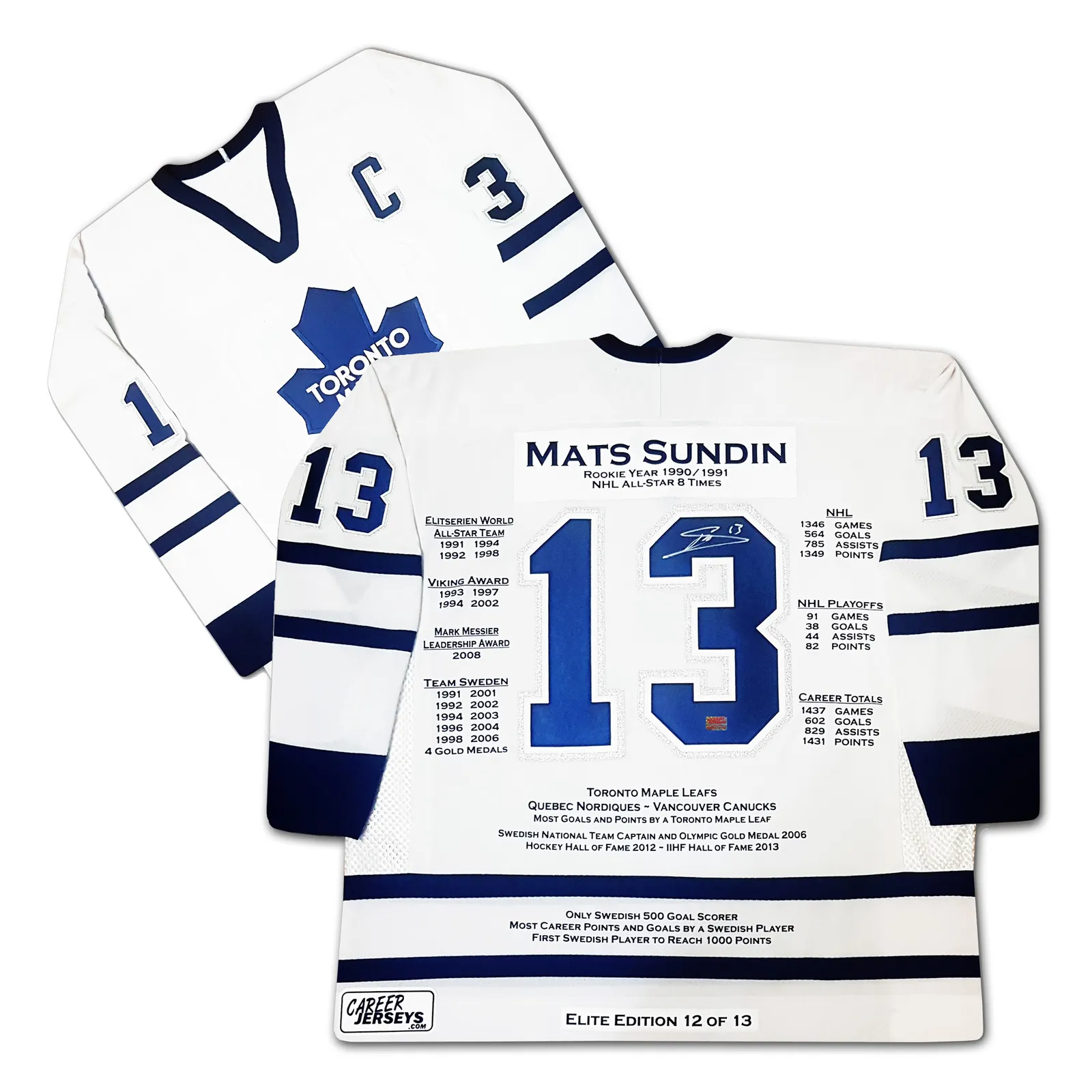Mats Sundin Career Jersey Signed Elite Edition Of 13 - Toronto Maple Leafs