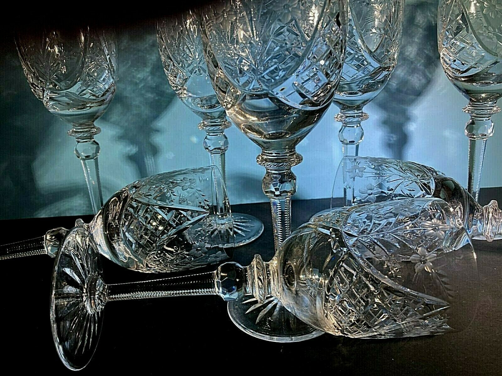 6  Crystal Gallia By Rogaska Large  Wine Glasses   9 " Tall