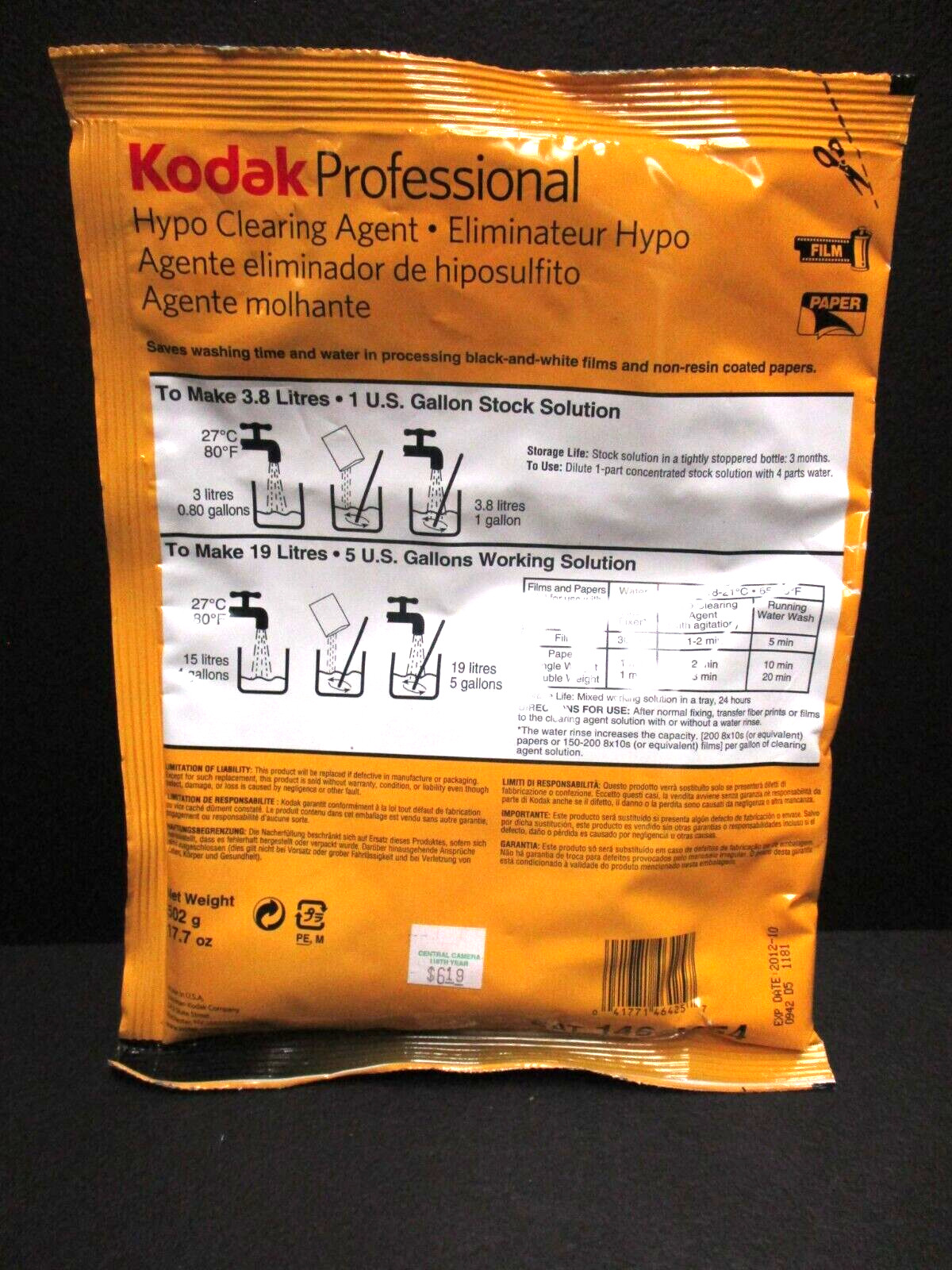 Kodak Hypo Clearing Agent 1 Gal. Stock Solution (5 Gal. Work Solution) 2 Pkgs