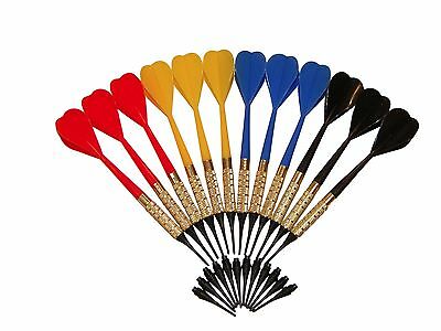 12 Plastic Soft Tip Brass Dart Set 50 Extra Tips Blue Red Yellow Black