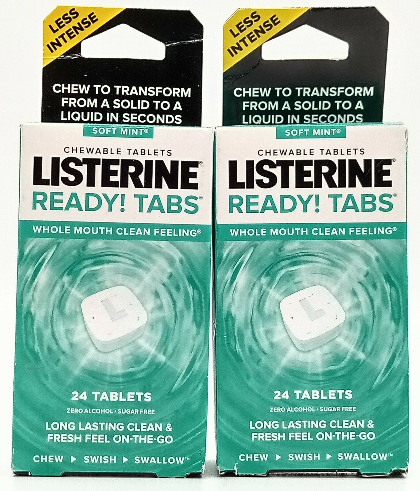 Listerine Ready! Tabs Less Intense Sugar Free Soft Mint (24 Tablets). Lot Of 2