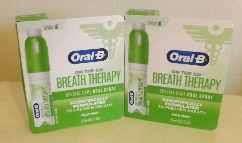 Lot Of 2 Oral-b On The Go Breath Therapy Oral Spray 6.5ml Mild Mint New