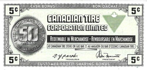 1972 Canadian Tire Money 5 Cents Banknote 50 Year Anniversary (100)