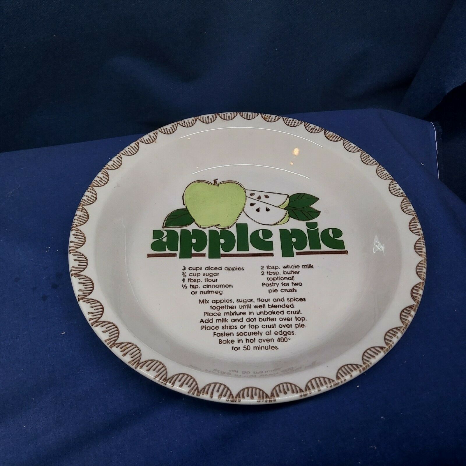 Vintage Apple Pie Ceramic Pie Plate With Apple Pie Recipe Euc