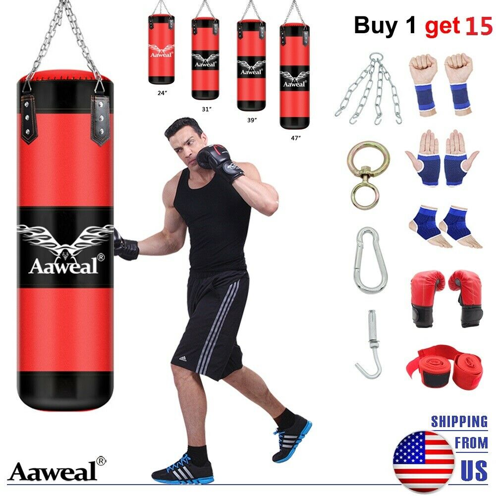 Heavy Boxing Punching Bag Training Glove Set Kicking Mma Fitness Workout Sandbag