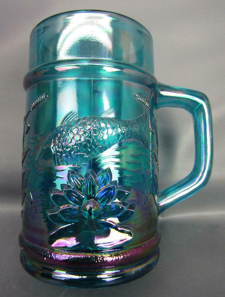 6674 Fenton Fisherman Mug Teal Pacific Nw Carnival Glass Club Souvenir