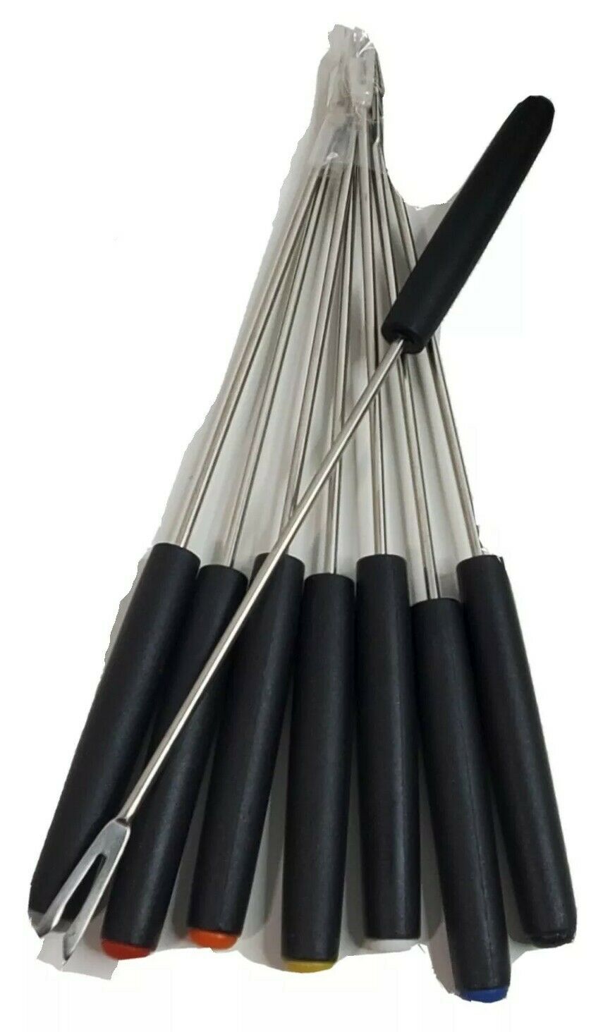 Set Of 8 Fondue Forks Multicolor Stainless Black Plastic Handle